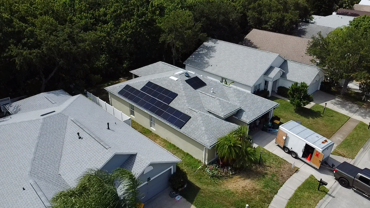 Residential homes with solar-panel roofs